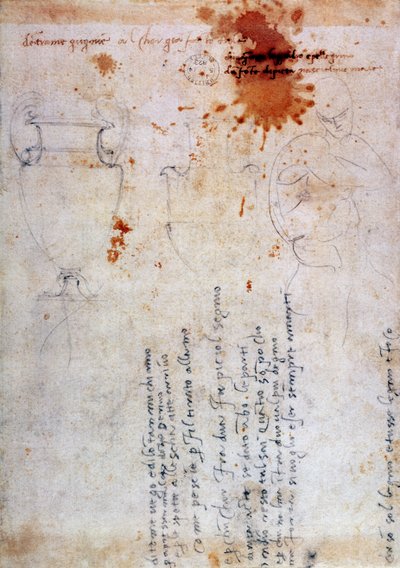 Drawing of an Urn and Figure with Notes (verso) by Michelangelo Buonarroti